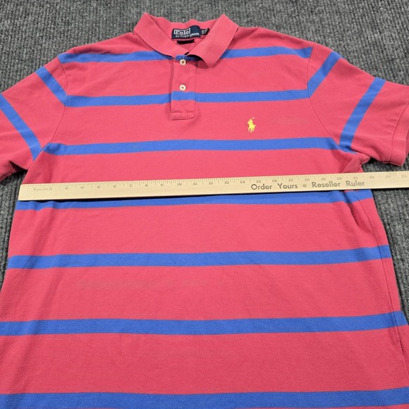 Polo Ralph Lauren Polo Shirt Mens 2XL Pink Blue‎ Stripe Custom Fit Cotton Y2K - Picture 6 of 7